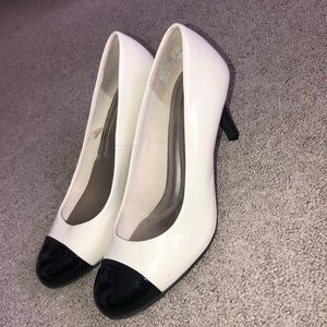 White and black heels